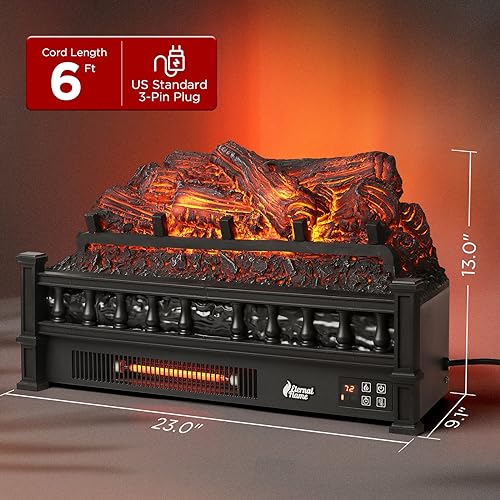 TURBRO Eternal Flame Infrared Electric Fireplace Logs, 23" Infrared Quartz, Remote Control Fireplace Insert Log Heater, Realistic Pinewood Ember Bed, Thermostat, Timer, 1500W Bronze