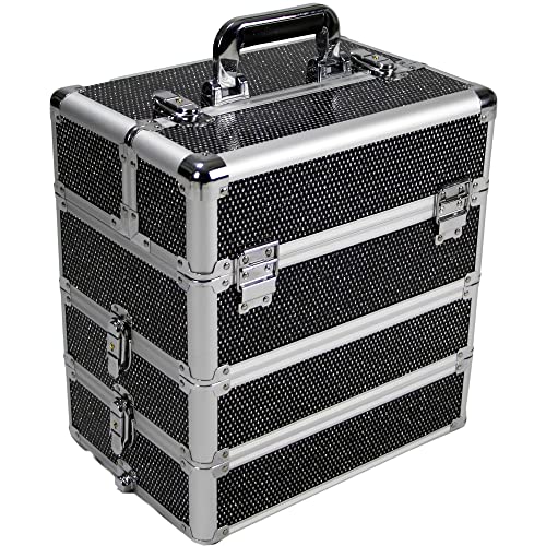 4 in 1 Rolling Makeup Train Case, Aluminum Makeup Travel Organizer Cosmetic Case, Cosmetology Display Suitcase on Wheels, Beauty Storage Luggage Lockable w/4 Removable Wheels(Silver)