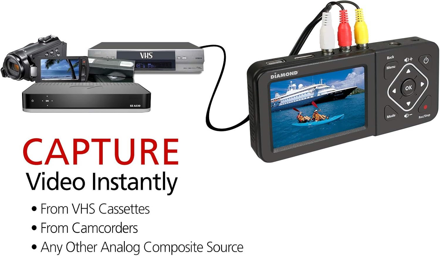 Diamond Multimedia VC500ST One Touch Standalone Digital Converter: Capture/Record Video from VHS, HI8, Camcorder, Set Top box or any source with Composite/S-Video RCA AV outputs