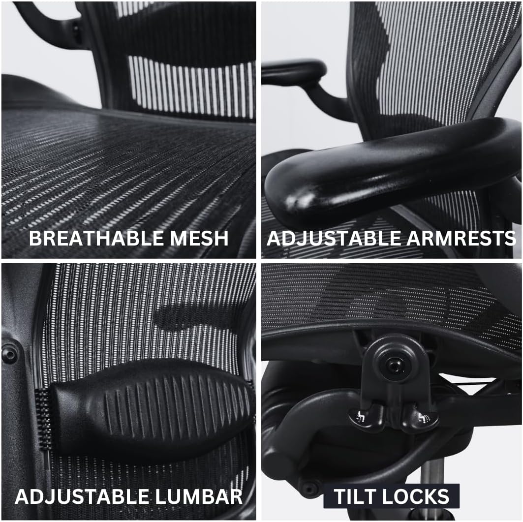 Aeron Classic Herman Miller Office Chair Size B (Medium) - Black with Free Roller Blade Style Wheels | Fully Adjustable, Quick Assembly, (Renewed)