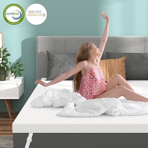 3 Inch Firm Mattress Topper Queen, Gel Infused Ventilated Bed topper for Back Pain Relief - Firm Foam Mattress Topper, CertiPUR-US Certified