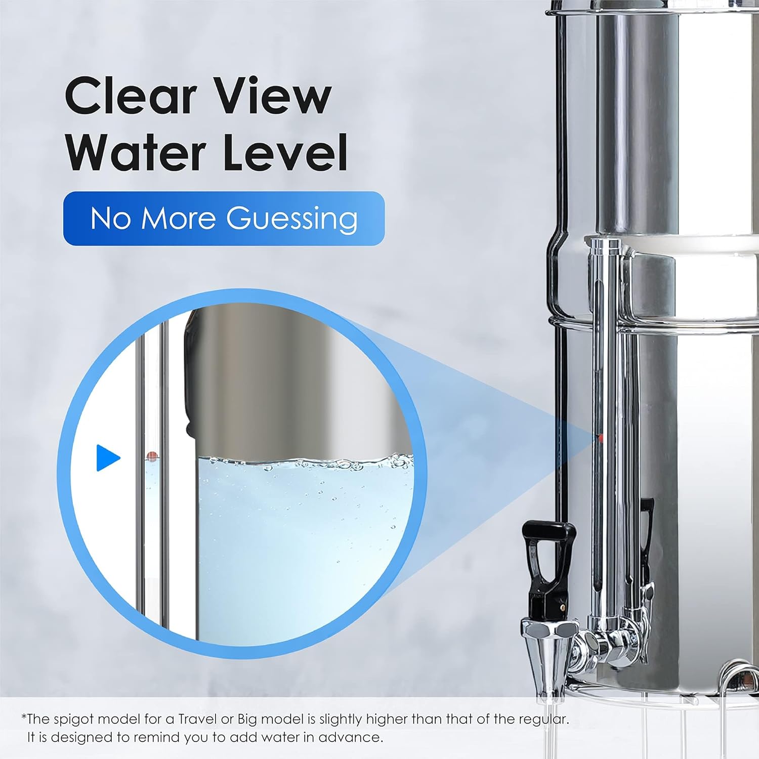 Waterdrop Gravity-fed Water Filter System with 2 Black Carbon Filters, Metal Spigot, Stainless Steel Stand and Water Level Spigot