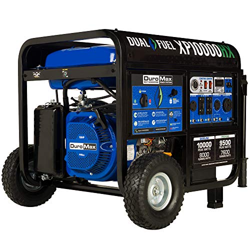 DuroMax XP13000HXT 13,000-Watt 500cc Tri Fuel Gas Propane Natural Gas Portable Generator with CO Alert, Black/Blue