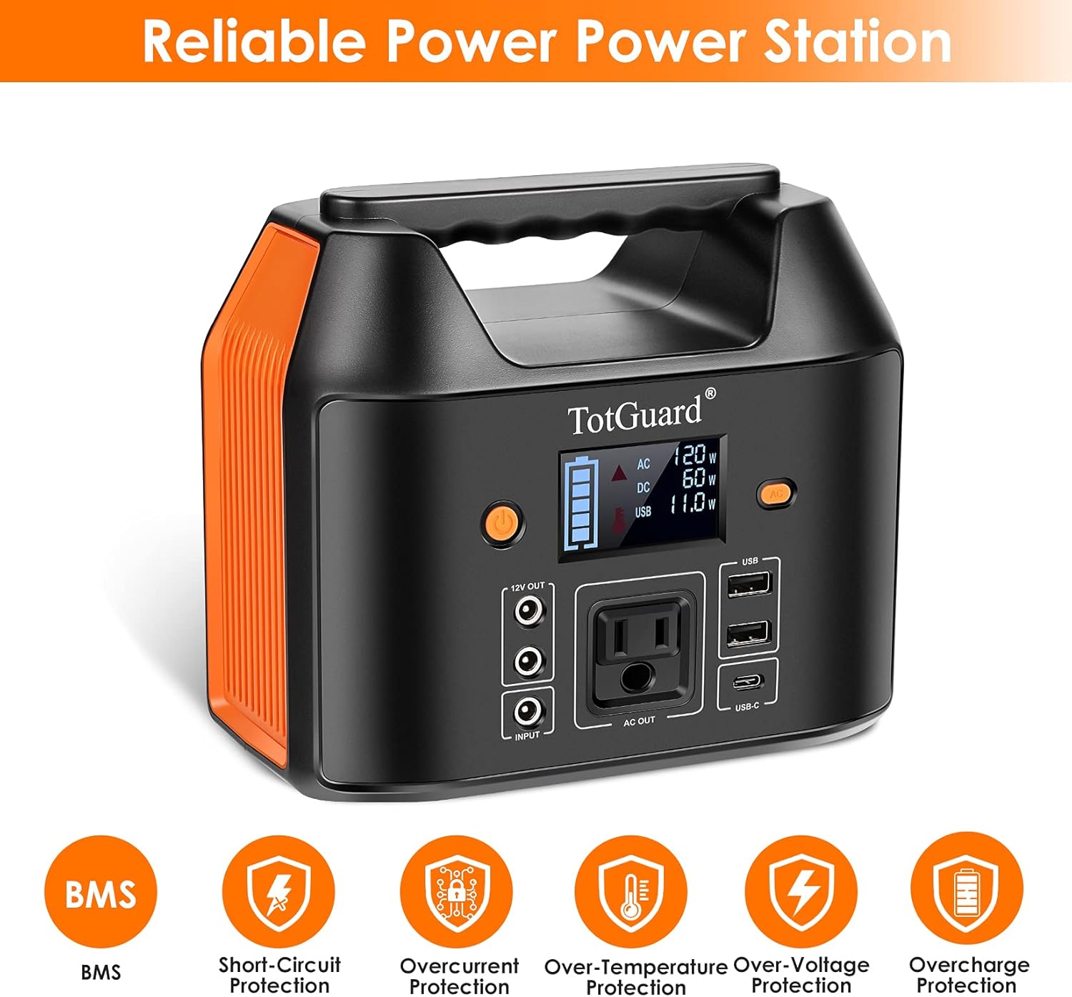 Portable Power Station, TotGuard 800W Portable Backup Lithium Battery 555Wh Portable Solar Generator with 2 110V(Peak 1200W) Pure Sine Wave AC Outlets for Outdoor Road Trip Camping Emergency Adventure