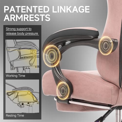 GTPLAYER Office Chair, Gaming Computer Desk Fabric Chair with Footrest, High Back Ergonomic Office Chair with Pocket Spring Lumbar Support and Linkage Armrests Adjustable Height Swivel for Home Task