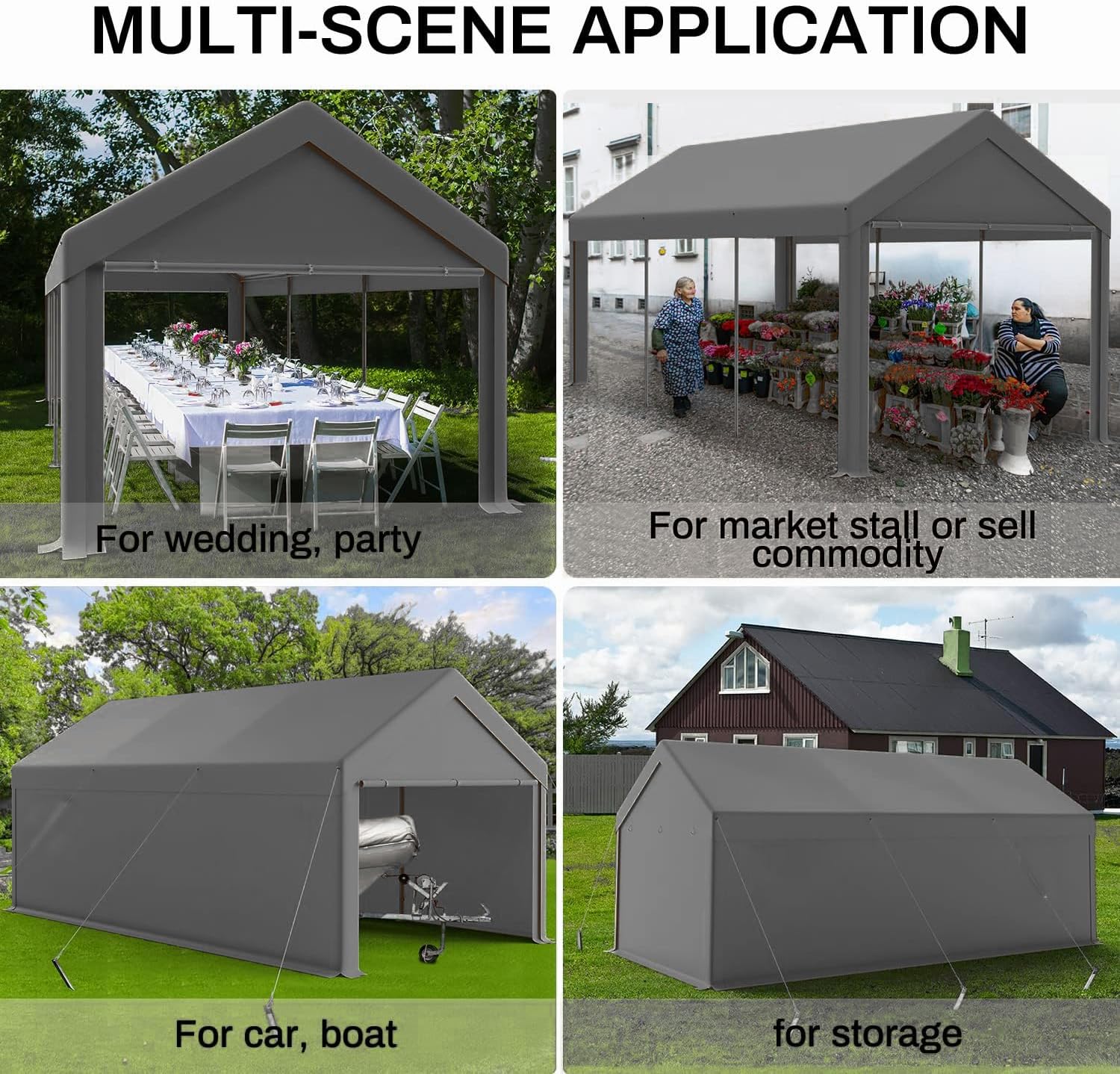 Outdoor Carport 10x20ft Heavy Duty Car Tent, Portable Garage Canopy Storage Shed, Car Shelter with Detachable Side Walls&Doors, All-Season Tarp for Car and Boat D Grey
