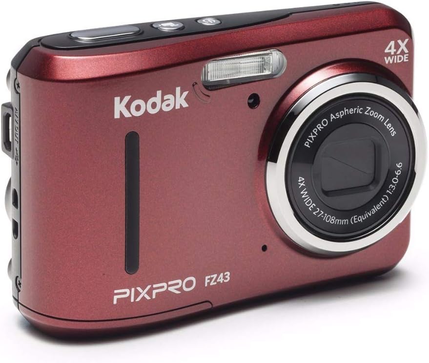 KODAK PIXPRO FZ43 16 MP Digital Camera (Red) Bundle with Newport 10 Camera Case (Black/Pepper Red)