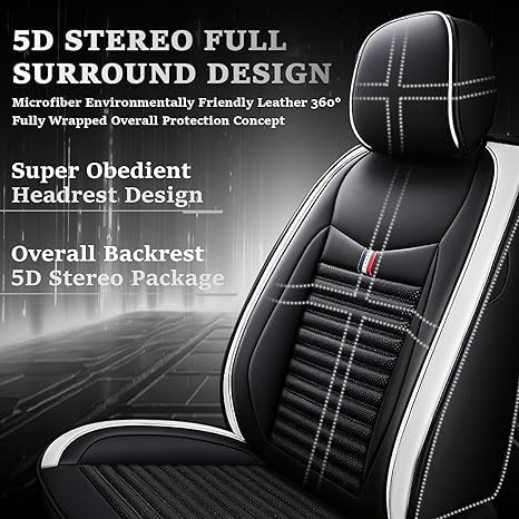 Seat Covers Fit for Toyota Corolla 2000-2024,5 Seats Custom Fit Leather Cover Protector Cushion,Automotive Vehicle Auto Interior Covers(Black White,Premium Full Set with Pillow)