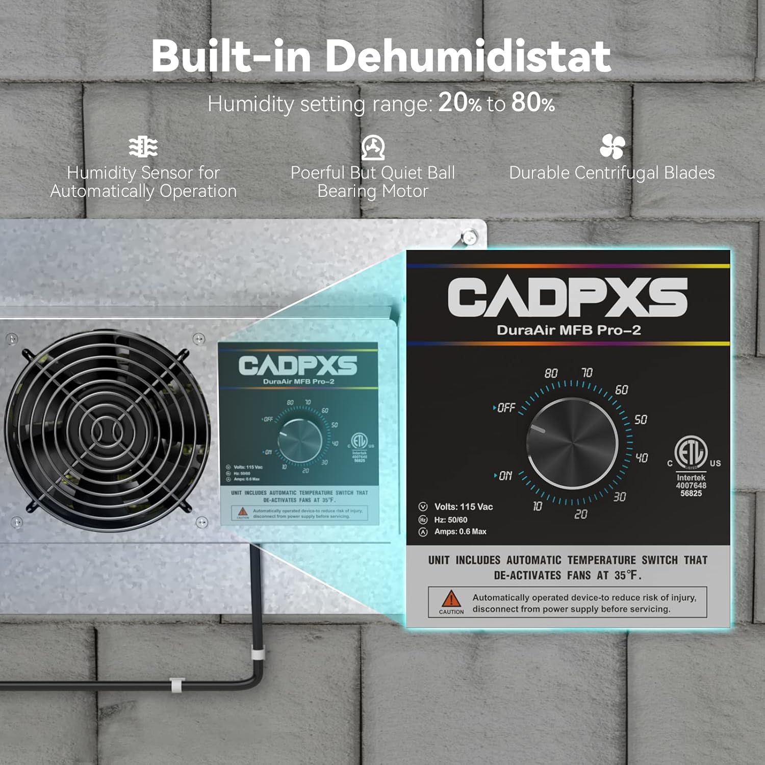 Crawlspace Ventilation Fan, Crawlspace Fan Vent with Humidistat, Dehumidistat & Freeze Protection Thermostat, for Crawl Spaces/Basement/Garage/Attic/Hydroponics Grow Tents (220 CFM Air Out)