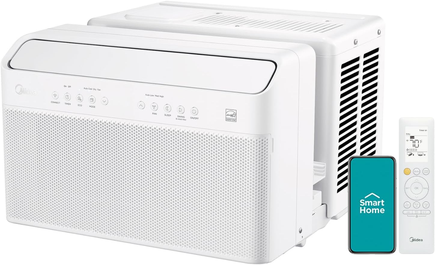 Midea 10,000 BTU U-Shaped Smart Inverter Window AC Bundle with 10,000 BTU Portable AC with Dehumidifier and Fan Modes