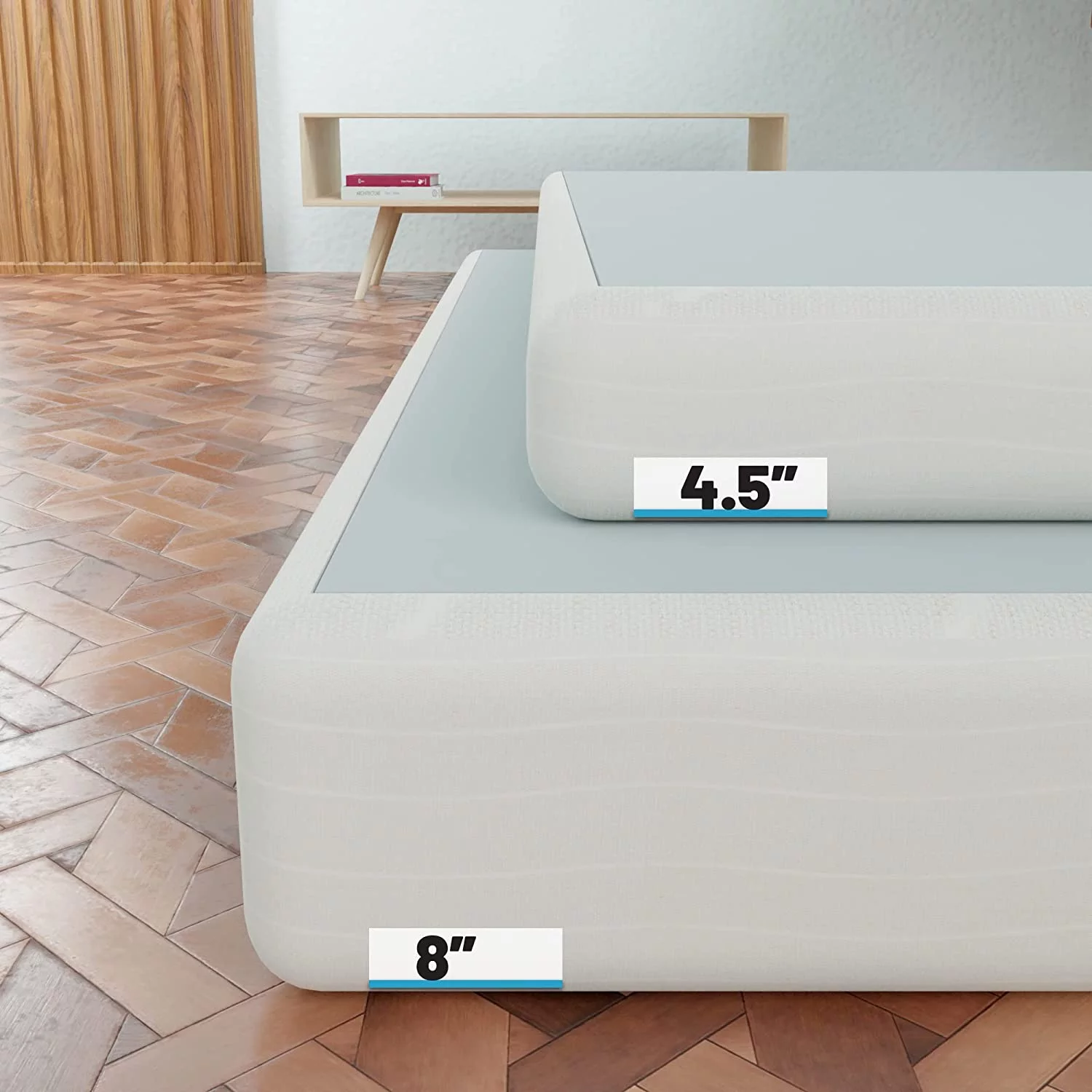 4.5-Inch Sturdy Box Spring for Mattress Support-Durable and Easy to Assemble Natural Wood Foundation for Full, White