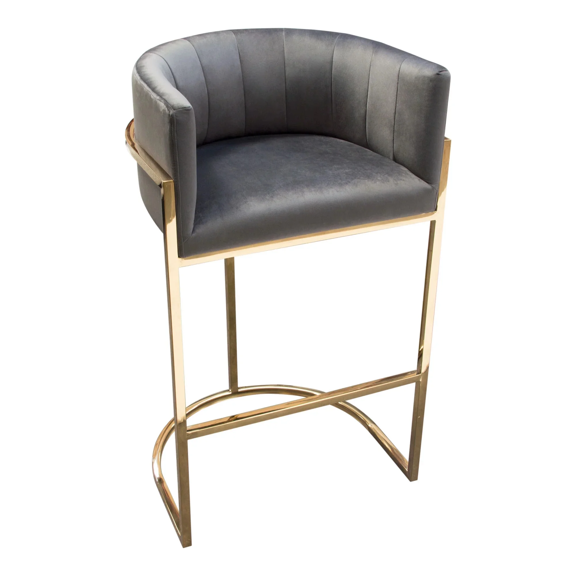 Diamond Sofa PANDORABCGR1PK Pandora Bar Height Chair with Polished Gold Frame, Grey Velvet