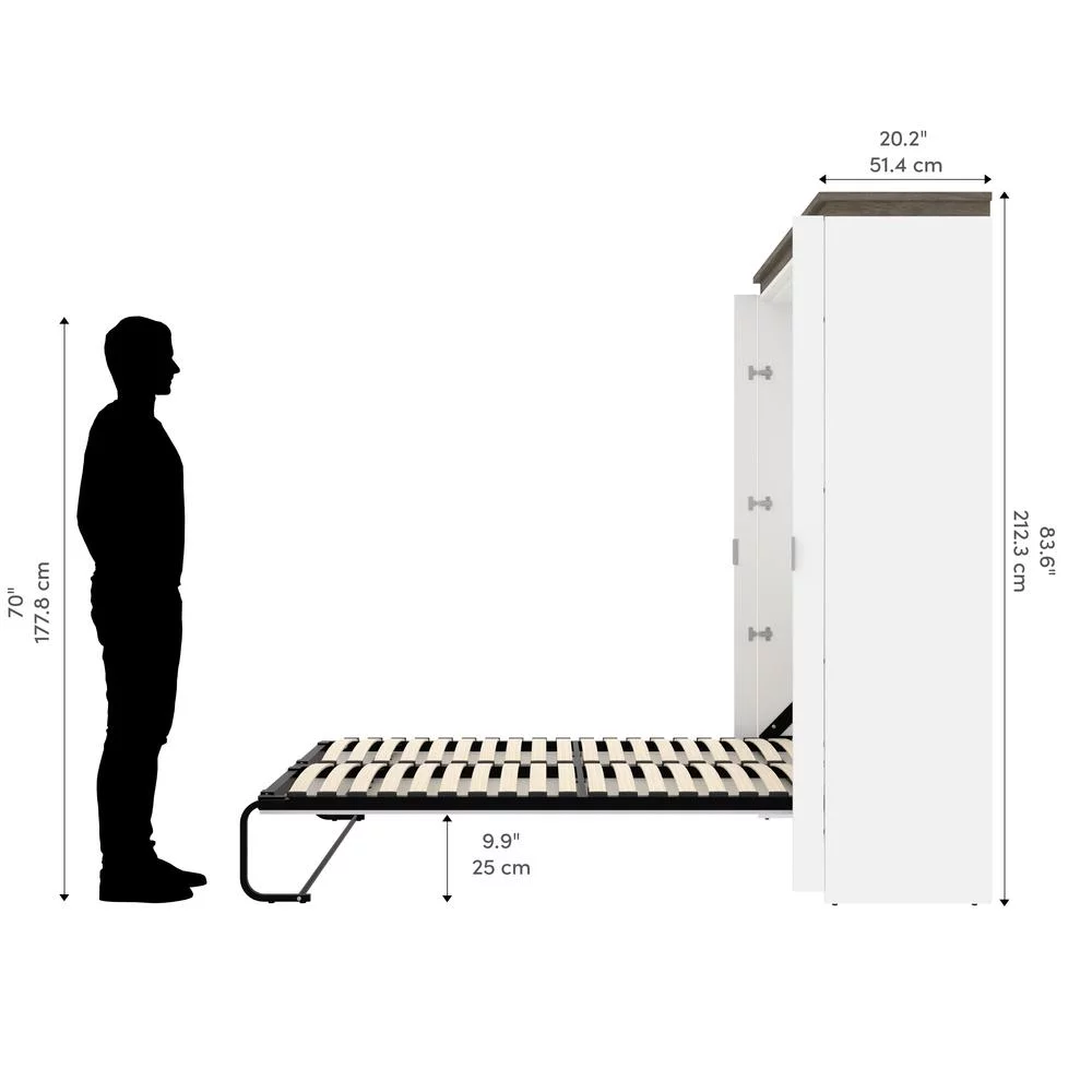 Bestar Orion 61" Full Murphy Bed in White and Walnut Gray