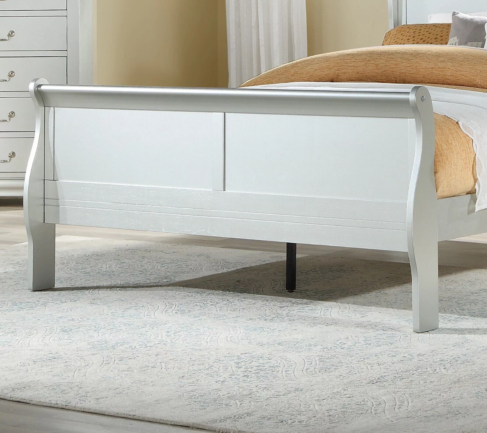 Louis Phillippe Style Transitional Bedroom 5pc Set Twin Bed Dresser Chest Nightstand Mirror Platinum Finish Furniture