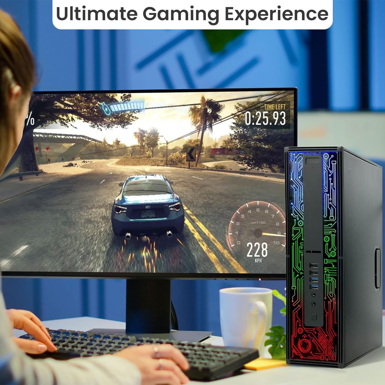 HP 800 G2 RGB Gaming PC Desktop – Intel Core i5 6th Gen, 16GB DDR4 Ram, 512GB SSD, NVIDIA GeForce GT 1030 2GB DDR5, New 24 Inch Monitor, Windows 10 Pro – Computer Tower for PC Gamer (Renewed)
