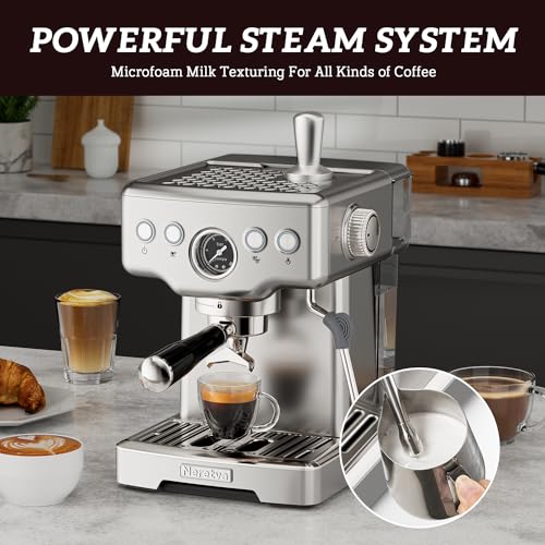 Neretva 15 Bar Espresso Machine with Milk Frother Steam Wand for Cappuccino, Latte, Macchiato, 1450W Professional Coffee Machine 1.8L Removable Water Tank For Home Barista