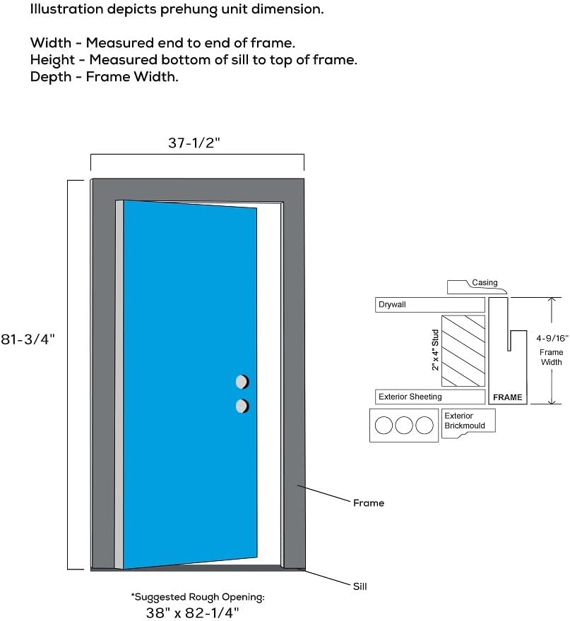 National Door Company, 36" x 80", Fiberglass Smooth, Primed, 5-Lite, Frosted Glass, Prehung Single Front Door on 4-9/16" Primed Composite Frame (Z03752318L)