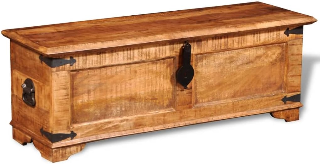 Wooden Storage Chest, Solid Wood Storage Chest Rustic Wood Treasure Box, Sturdy Large Storage Trunk for Living Room, Bedroom 43.3" x 13.8" x 15.7" -AA