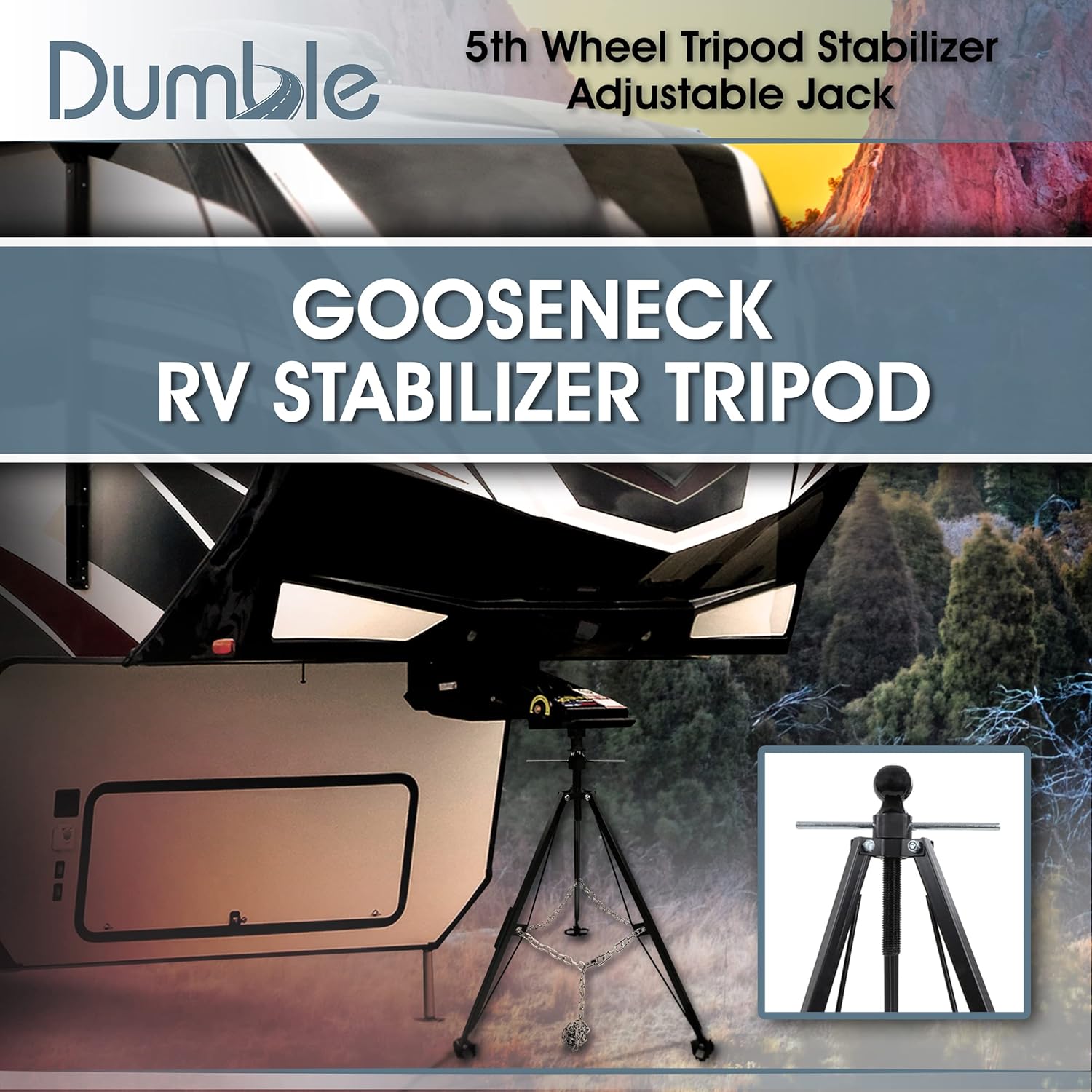 Dumble Gooseneck RV Stabilizer Tripod - 2-5/16in Ball Joint 7500lb Cap 5th Wheel Tripod Stabilizer Adjustable Jack