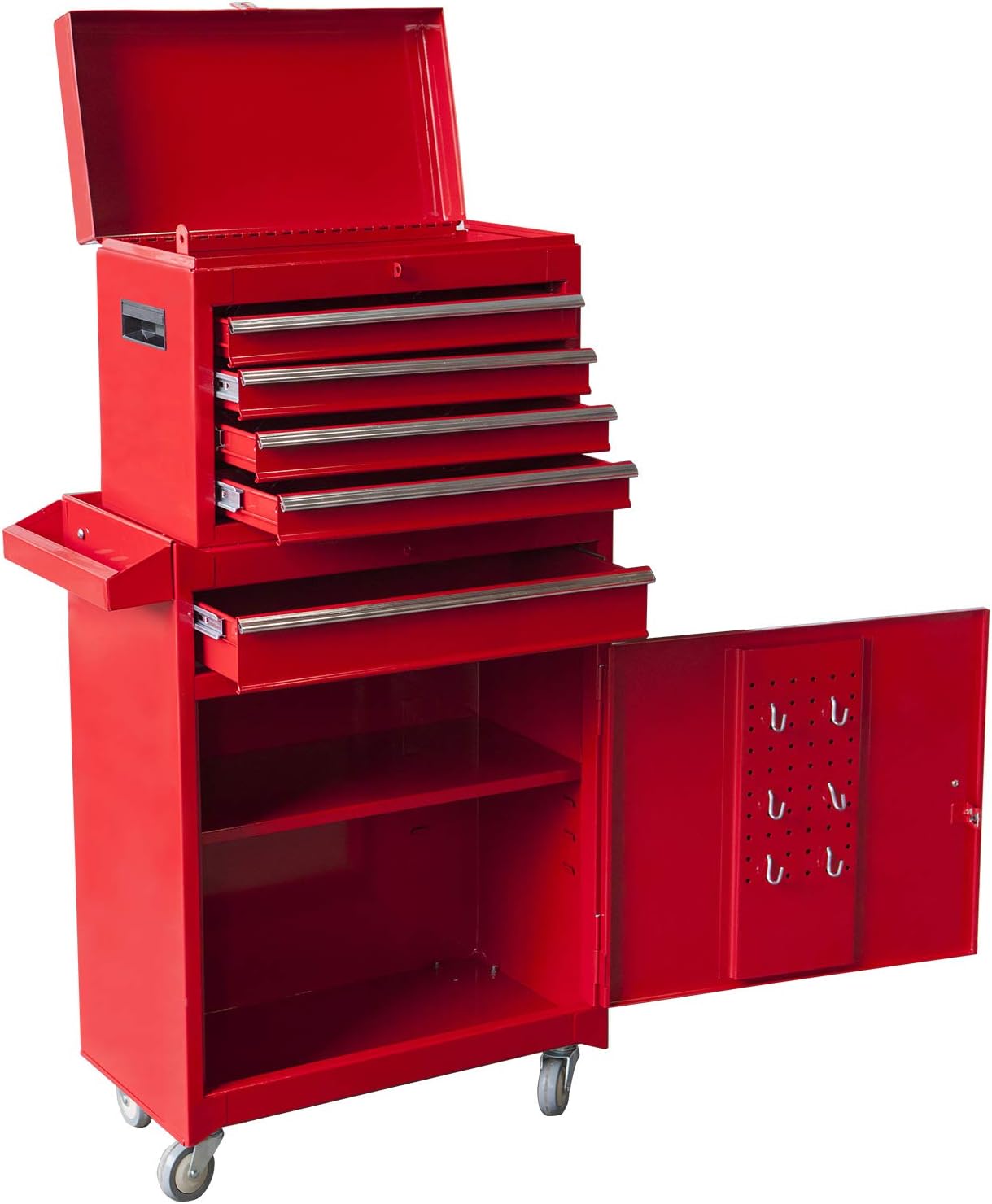 ROAD DAWG ATBT1204D-Red Torin Rolling Garage Workshop Tool Organizer: Detachable 4 Drawer Tool Chest with Large Storage Cabinet and Adjustable Shelf, Red