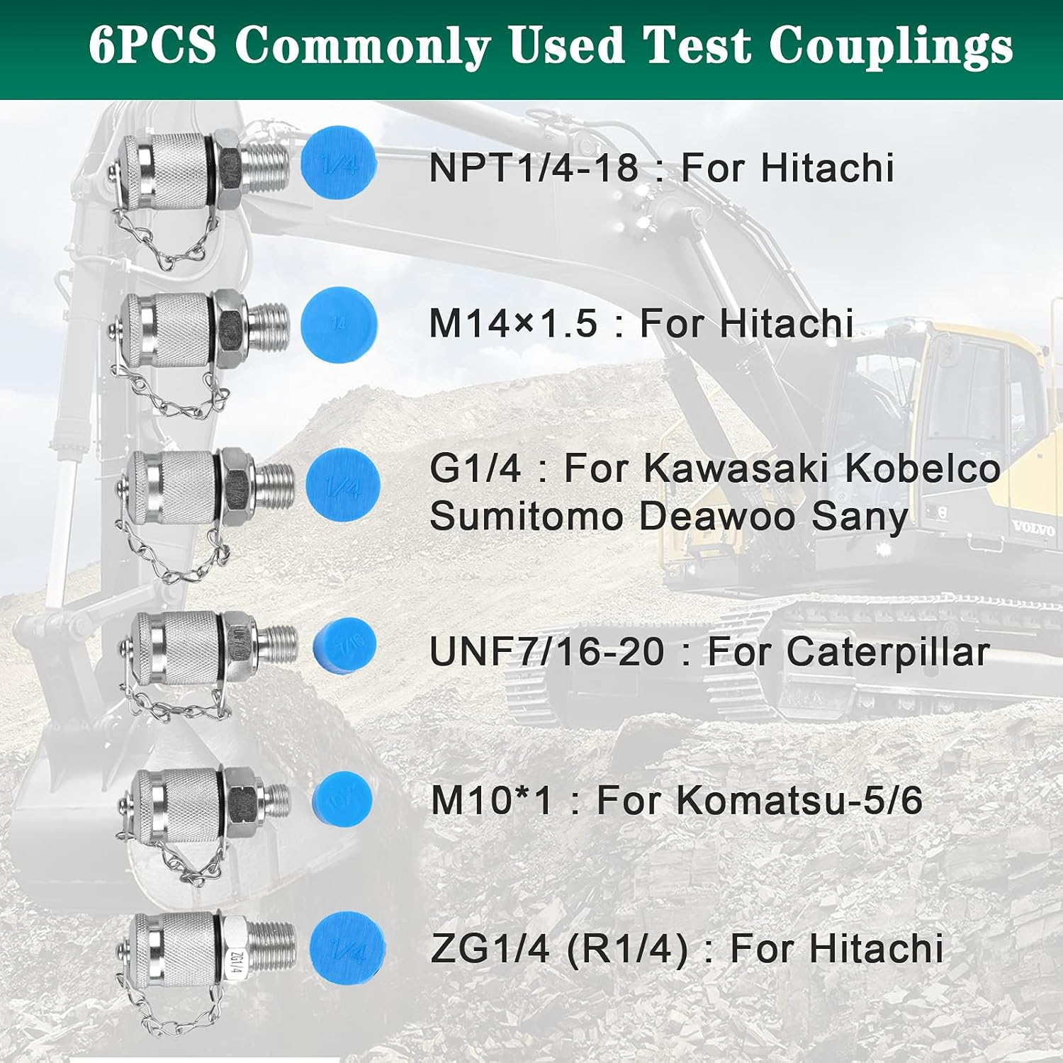 Upgraded Version Hydraulic Pressure Gauge Kit - SINOCMP Excavator Hydraulic Kit Stainless Steel Pressure Gauge Test Gauge Kit for Excavators, 2 Years Warranty