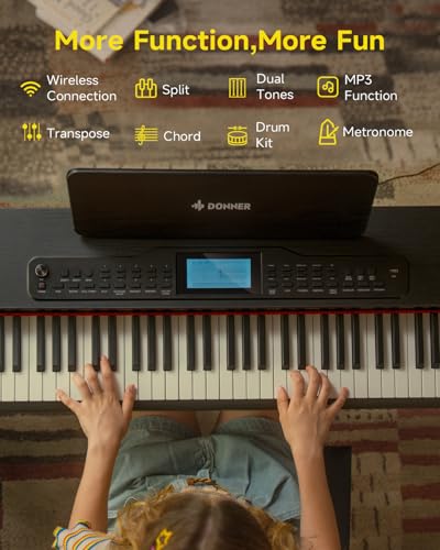 Donner DDP-95 Digital Piano with 88 Key Weighted Keyboard, Beginner Full Size Electric Piano Keyboard Boast Wireless Connection, 4.3" LCD, Record, 610 Tones, 600 Rhythms, 3 Piano Teaching Modes, Black