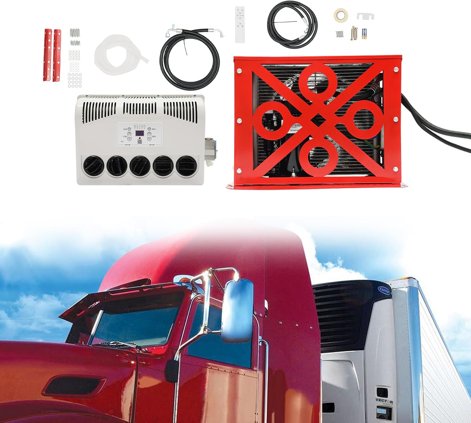 Truck Cab Air Conditioner 12V AC Fits Semi Trucks Bus RV Caravan Crane Excavator 11000 BTU Mini Split Air Conditioner for Commercial Vehicles Trailers