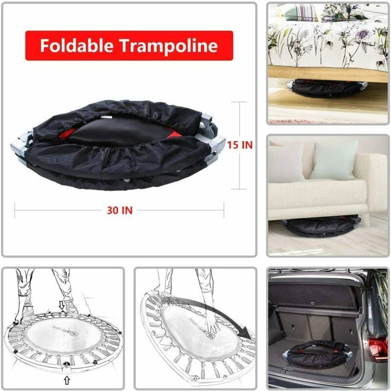 Bcan 40x22 Foldable Mini Trampoline, Fitness Rebounder with Adjustable Foam Handle, Exercise Trampoline for Kids Adults