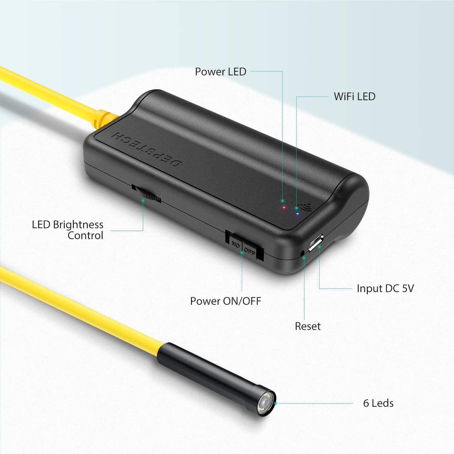 DEPSTECH WiFi Borescope, 5.0MP HD Wireless Endoscope, Semi-Rigid, 16 inch Focal Distance, Snake Inspection Camera with 2200mAh Battery for iOS & Android Smart Phone Tablets-33ft Pack of 2