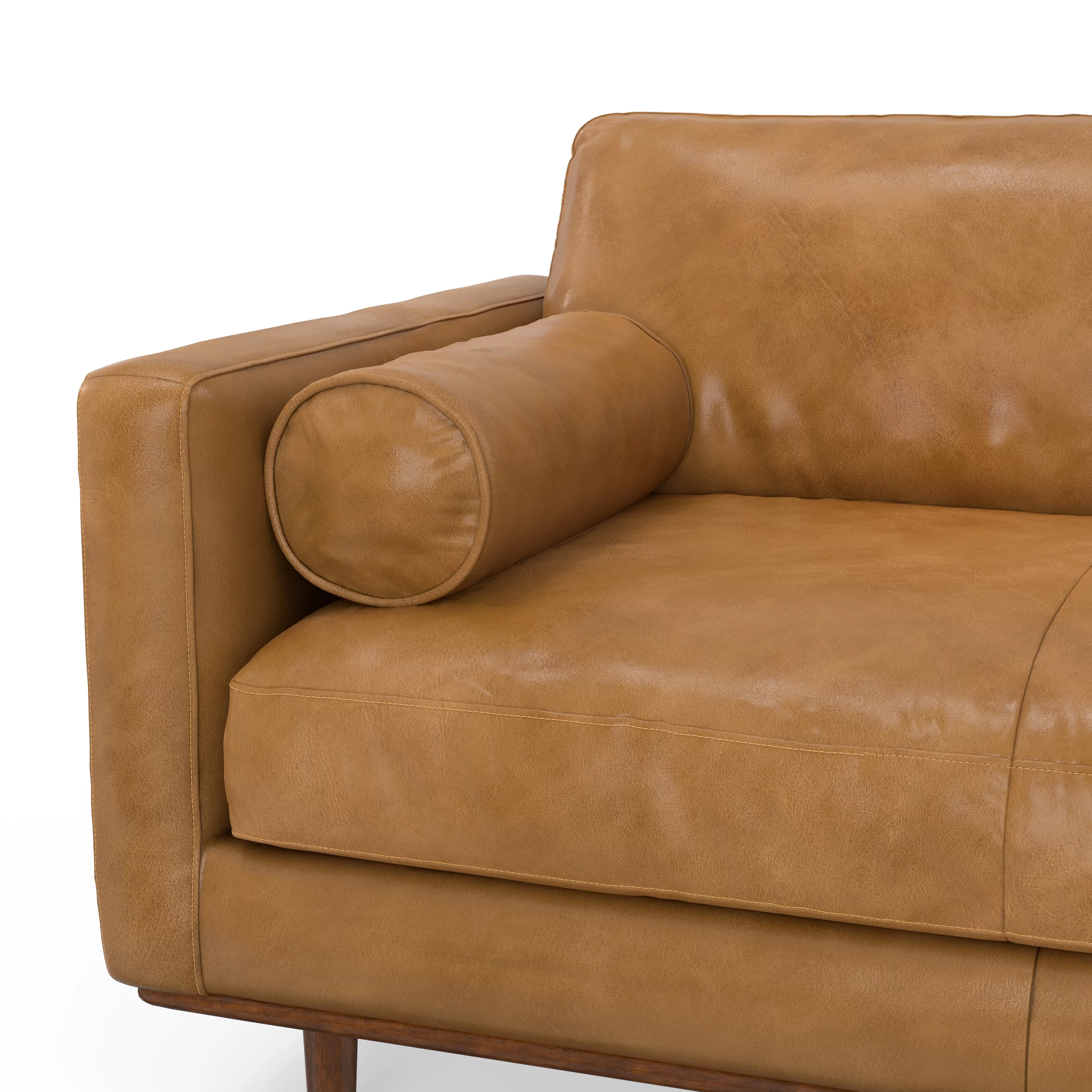 Simpli Home Morrison Mid-Century Modern 89 inch Wide Sofa in Sienna Genuine Leather