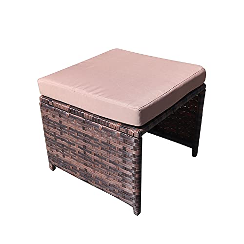 5 Pieces Patio All Weather Rattan Wicker Sectional Dining Sets with Poly Wood Table, Outdoor Furniture Cushioned Sofa Sets with Ottomans and Lounge Sofa (Light Gray Wicker + Dark Gray Cushion)