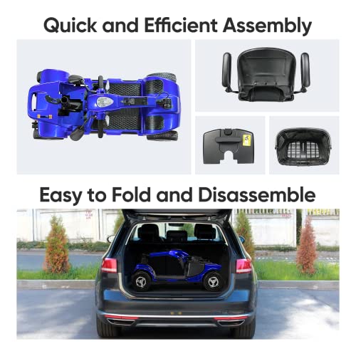 4 Wheel Mobility Scooters with Lights & Rearview Mirror, Power Electric Mobility Scooters for Adult Seniors, 264 lb Capacity Electric Scooter with Basket for Travel, Long Range Battery, Blue