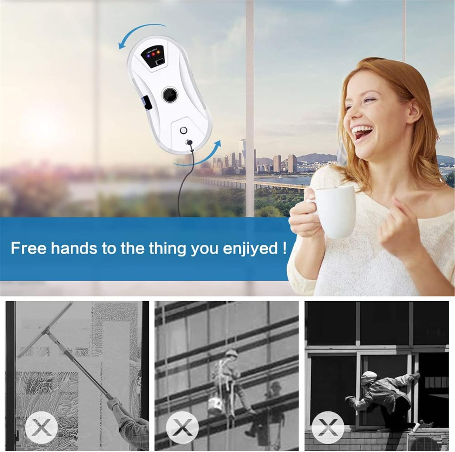 Window Cleaner Robot, Automatic Water Spray Glass Cleaning Robotic, Smart Window Cleaning Vacuum Cleaner ​for Inside and Outdoor Glass Tile Window