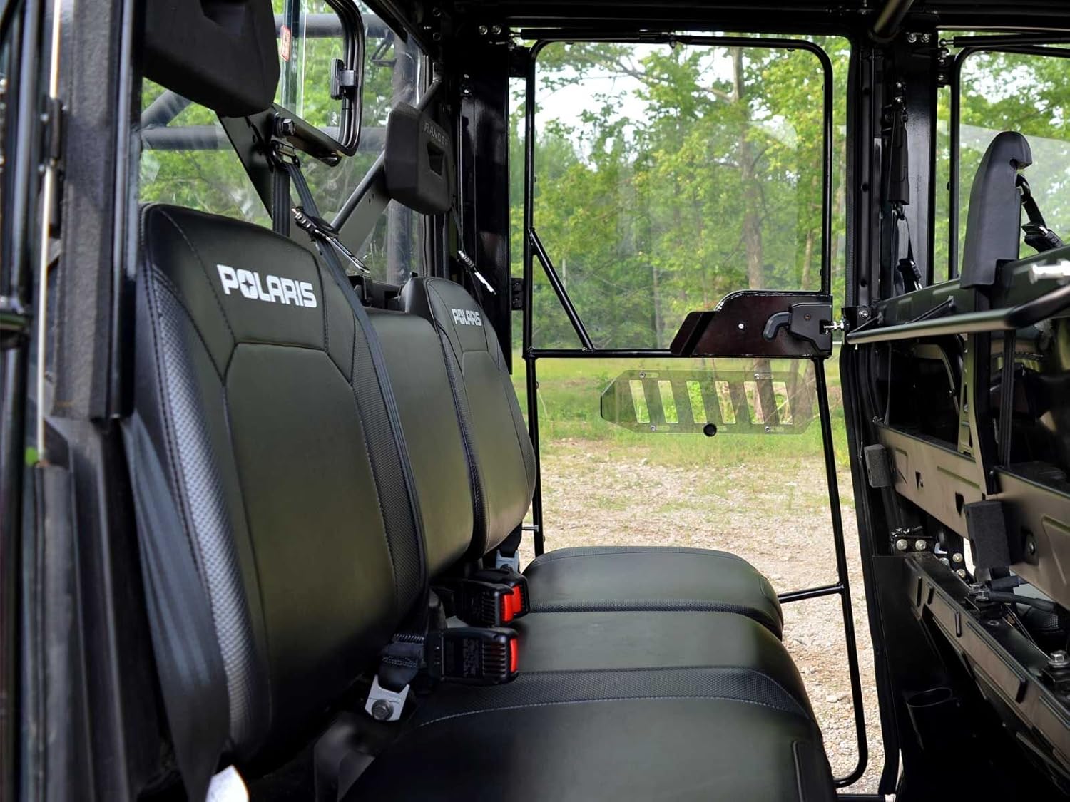 SuperATV Polaris Ranger Cab Enclosure Vented Doors (See Fitment) - Made of Lightly Tinted Scratch-Resistant 1/4 Thick Polycarbonate - Sliding Vents - Includes Bolt-On Side View Mirrors - Made in USA