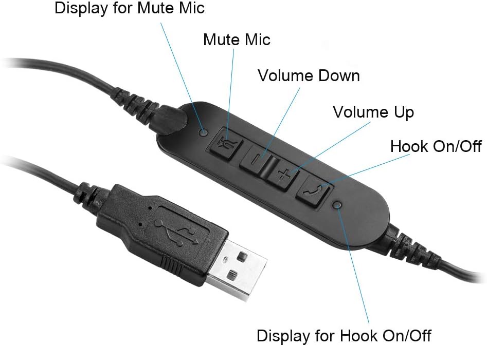 Call-Center USB-Headset with Microphone Binaural UC Computer-Headphone - Noise Cancelling Mic&Mute PC Teams Skype for Business Pack of 2