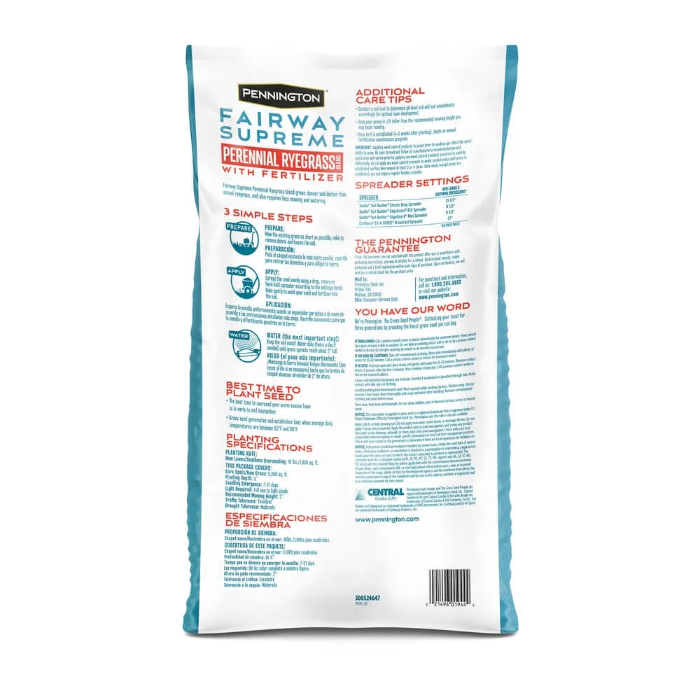 Pennington Fairway Supreme Perennial Ryegrass Grass Seed Seed Blend, for Sun to Partial Shade 50 lb