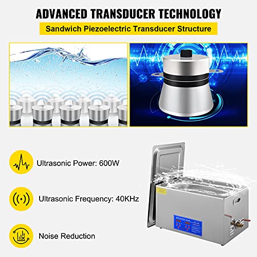 VEVOR 30L Industrial Ultrasonic Cleaner with Digital Timer&Heater 40kHz Professional Large Ultrasonic Cleaner Total 1100W for Wrench Tools Industrial Parts Mental Instrument Apparatus Cleaning