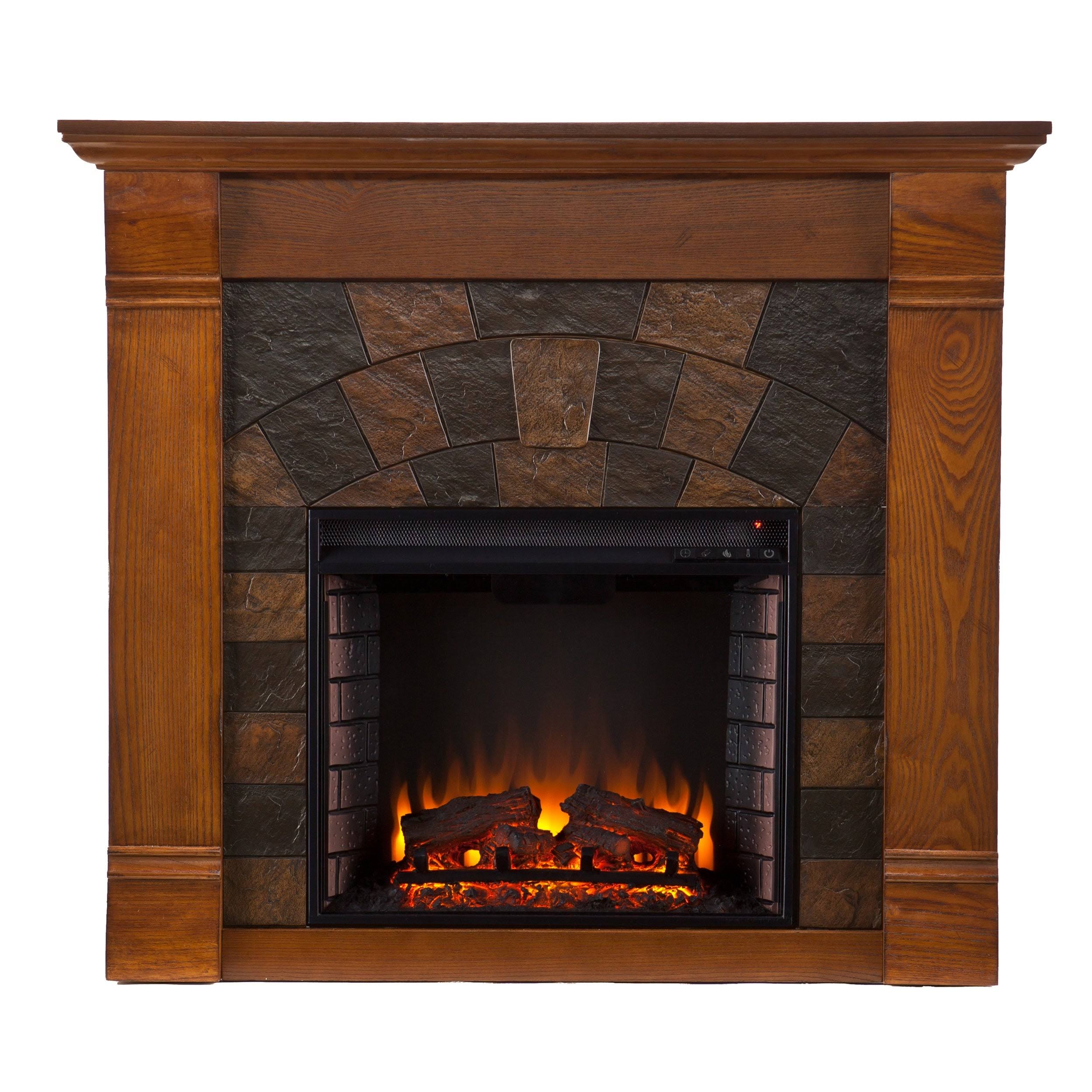 Pine (Green) Canopy August Antique Oak Electric Fireplace, Pine Canopy