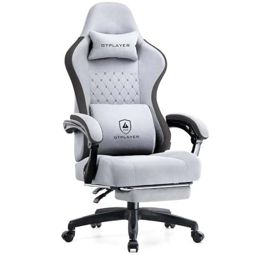GTPLAYER Office Chair, Gaming Computer Desk Fabric Chair with Footrest, High Back Ergonomic Office Chair with Pocket Spring Lumbar Support and Linkage Armrests Adjustable Height Swivel for Home Task