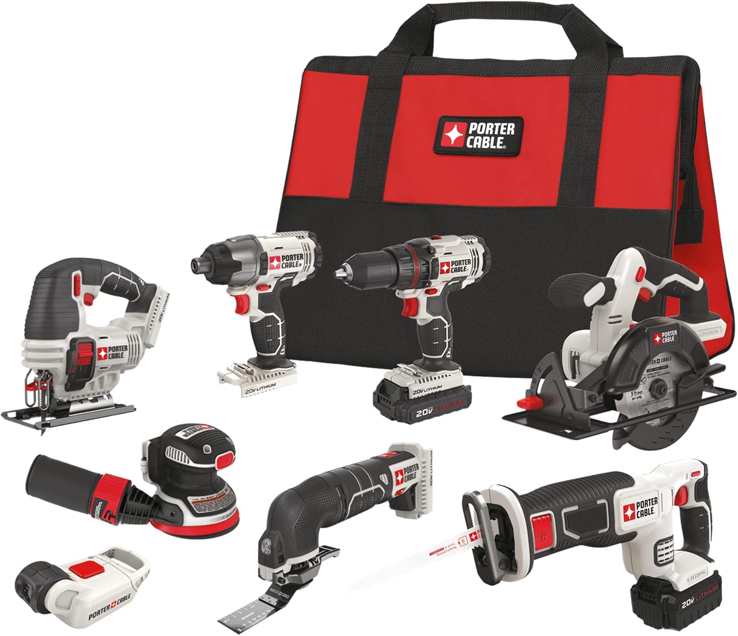 PORTER-CABLE 20V MAX* Cordless Drill Combo Kit, 8-Tool (PCCK6118)