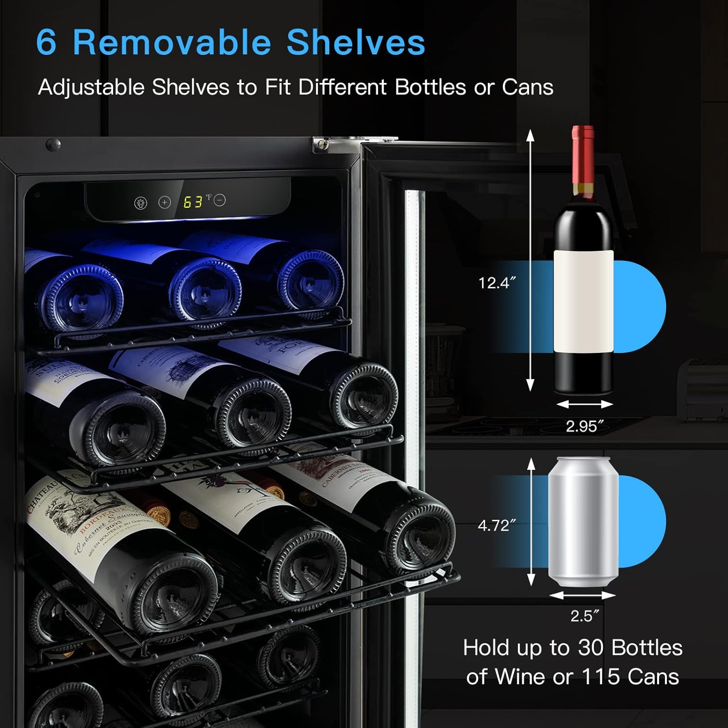 COSTWAY 15 Inch Wine Cooler Refrigerator, 30 Bottles Stainless Steel Wine Cellar with Lock, Tempered Glass Door, Built-in & Freestanding Compressor Mini Wine Fridge for Home Bar Office