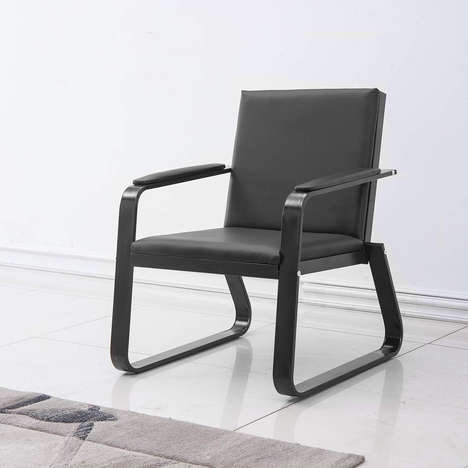 Waiting Room Chair With Armrest Black PU Leather Office Furniture, Office Guest Seating Lobby Conference Reception Chairs For Airport Clinic Hospital Bank Salon Barber