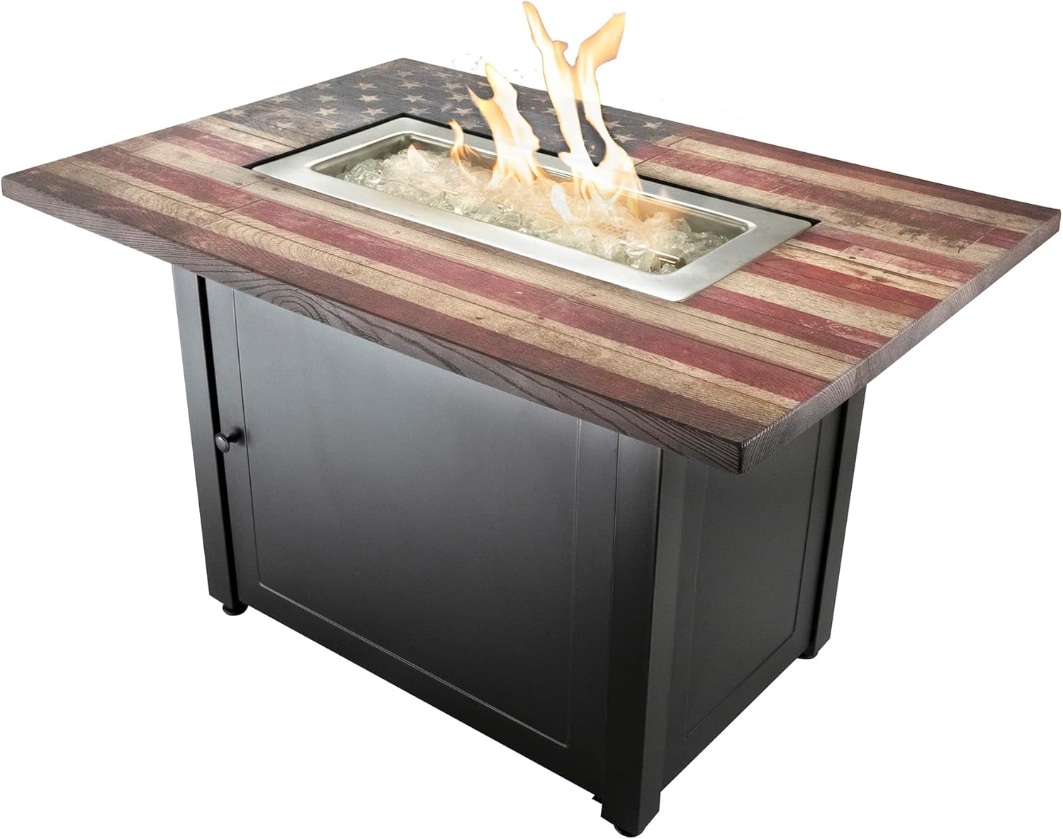 Endless Summer The Americana 40 x 28 Inch Rectangular 40,000 BTU Patio Outdoor LP Gas Fire Pit w/ White Fire Glass, American Flag Mantel, and Cover