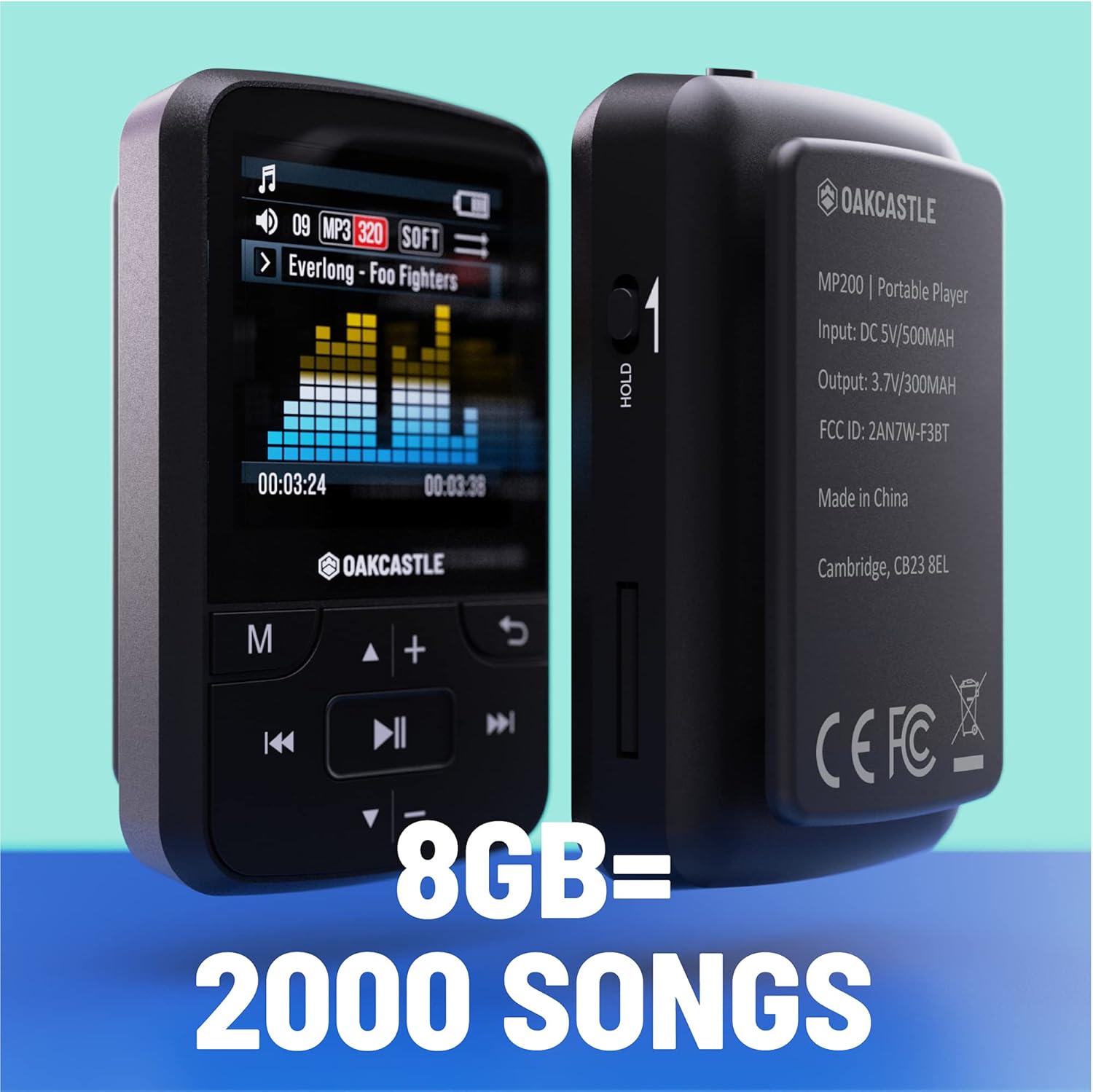 Oakcastle 8GB MP3 Player with Bluetooth & Headphone Connectivity | FM Radio & Micro SD Slot Pack of 2