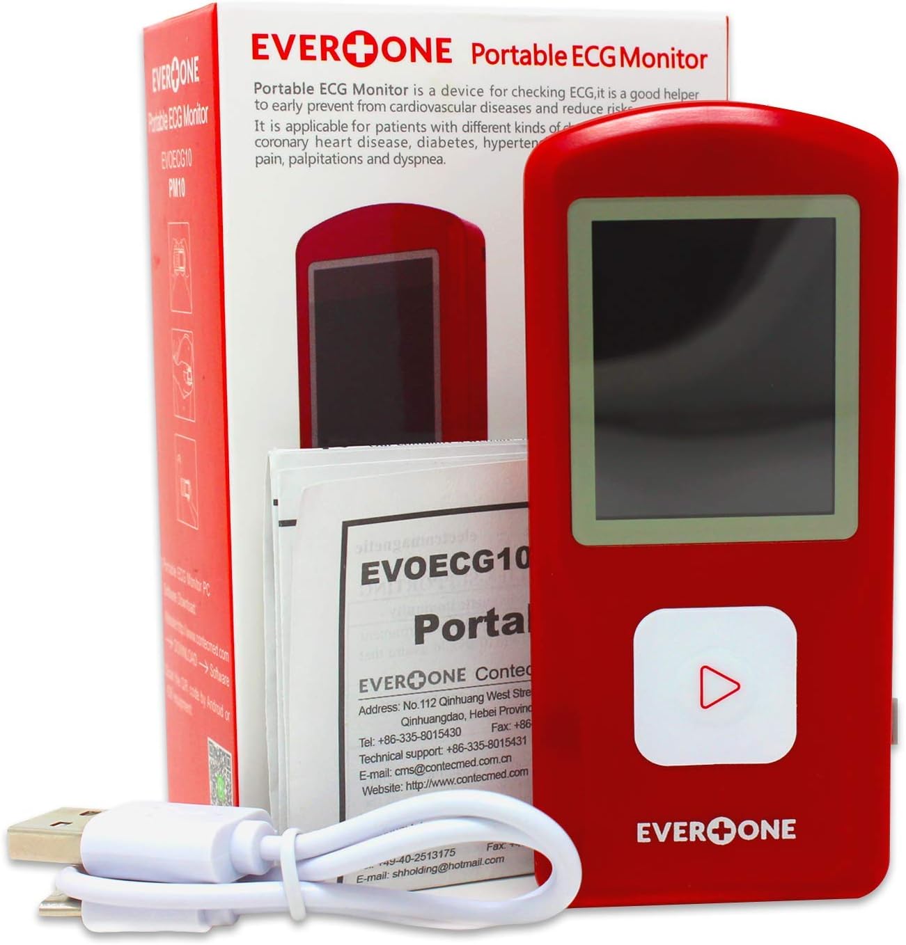 EVOPM10 Portable Bluetooth ECG/EKG Monitor, Compatible with iOS/Android, Windows 7/8/10, Track Heart Rate & Heart Rhythm Performance, App Included