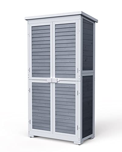 Gizoon Outdoor Storage Cabinet with 3 Shelves, Double Lockable Wooden Garden Shed with Waterproof Roof, Outside Vertical Tall Tool Shed for Yard Patio Lawn Deck-Natural