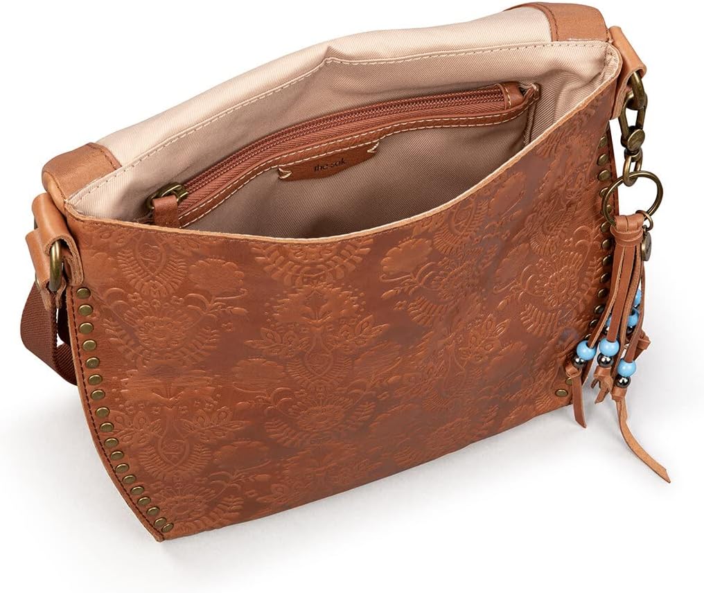 The Sak womens Leather & Silverlake Crossbody Bags in Leather Casual Purse with Adjustable Strap Zipper Pockets, Black Ii & Tobacco Floral Embossed Ii, One Size US