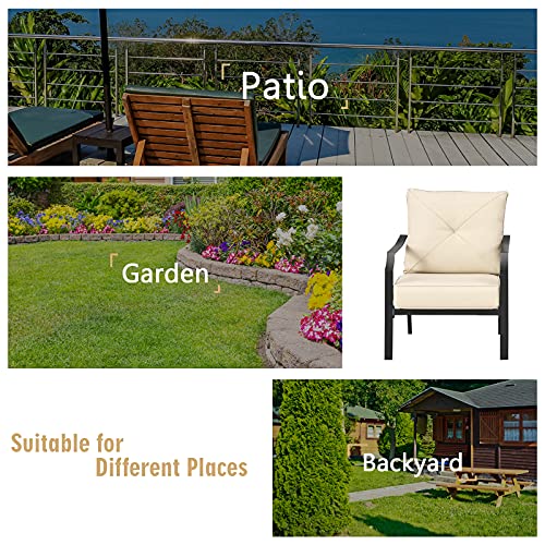 Giantex Set of 2 Patio Chairs, Outdoor Armchairs with Padded Cushions, Bistro Dining Chairs Iron-Frame Lawn Chairs for Porch Backyard Garden Balcony (Black & Beige)