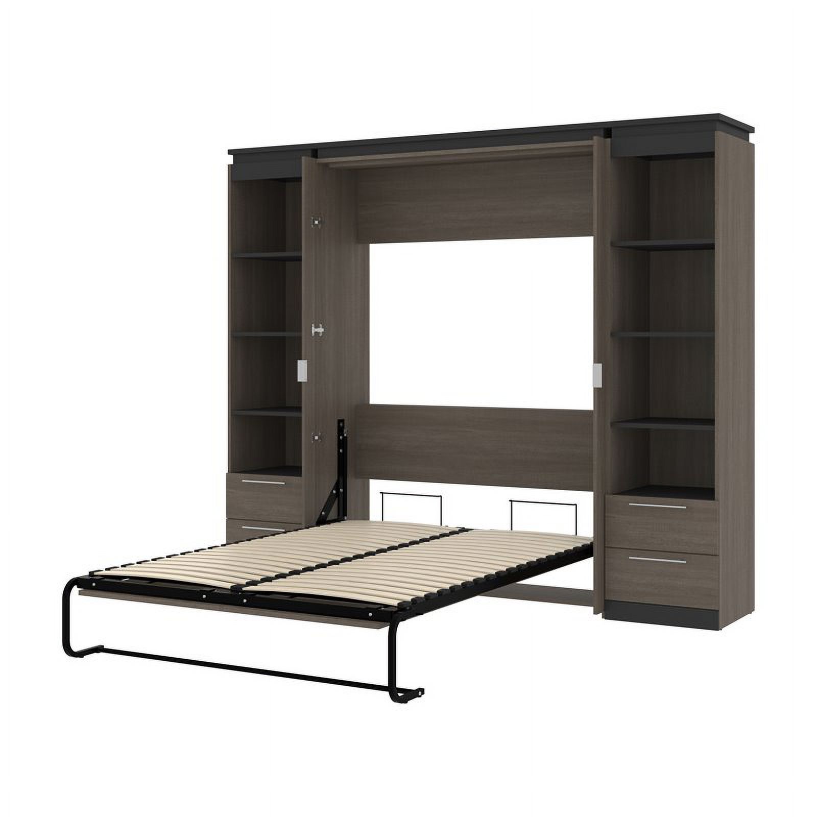 Atlin Designs 98" Full Murphy Bed and 2 Bookcases with Drawers in Bark Gray