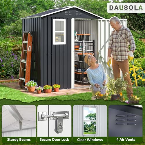 10x10 FT Outdoor Storage Shed, Metal Garden Tool Shed with Updated Frame Structure, Lockable Doors and Windows, Ideal for Backyard Garden Patio Lawn, Grey